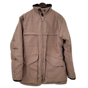 10-X Size Small Made in USA Faux Fur Collar Khaki Hunting Jacket Coat VTG 80s